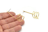 Brass Spiral Earring, 2 Raw Brass Spiral Shaped Stud Earrings (50mm) SY0347