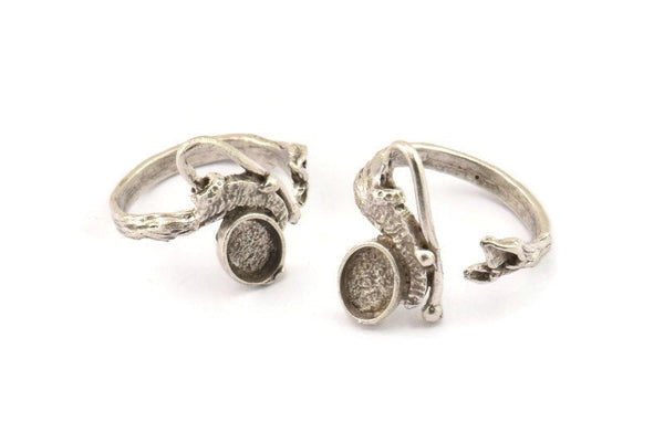 Silver Ring Setting, Antique Silver Plated Brass Adjustable Rings With 1 Stone Settings - Pad Size 6x8mm N2562 H1654