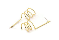 Gold Spiral Earring, 2 Gold Plated Brass Spiral Shaped Stud Earrings (50mm) SY0347 Q0637