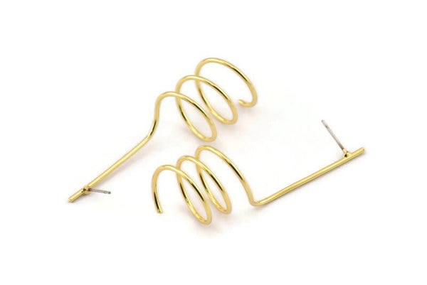 Gold Spiral Earring, 2 Gold Plated Brass Spiral Shaped Stud Earrings (50mm) SY0347 Q0637