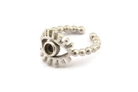 Silver Eye Ring, Antique Silver Plated Brass Eye Ring With 1 Stone Settings - Pad Size 4mm N2142