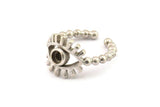 Silver Eye Ring, Antique Silver Plated Brass Eye Ring With 1 Stone Settings - Pad Size 4mm N2142