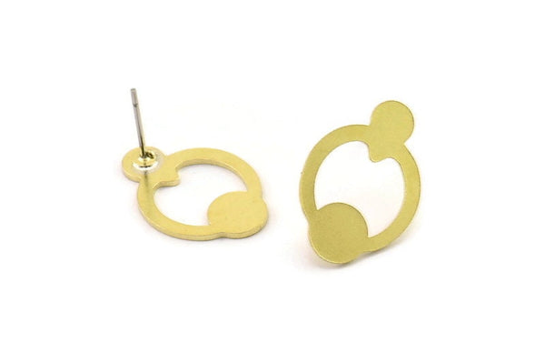Earring Studs, 6 Raw Brass - Irregular Shaped Stud Earrings - Brass Earrings - Earrings (20x14x0.80mm) A6055