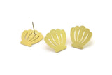 Earring Studs, 6 Raw Brass - Shell Shaped Stud Earrings - Brass Earrings - Earrings (18x0.80mm) A5995