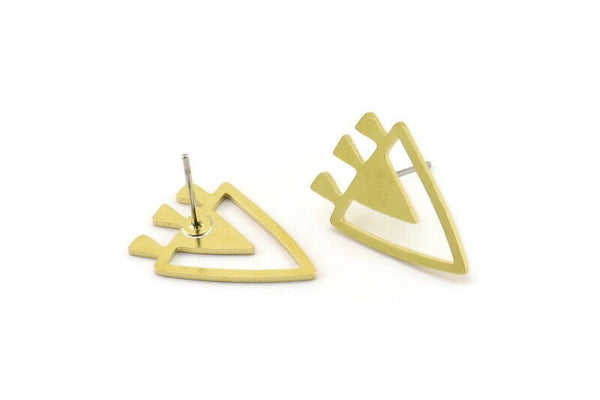 Earring Studs, 6 Raw Brass - Triangle Stud Earrings - Brass Earrings - Earrings (20x15x0.80mm) A6060