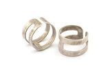 Striped Ring Setting - 4 Antique Silver Plated Brass Adjustable Geometric 2 Striped Ring Settings for Soldering (14mm) Mn52