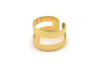 Striped Ring Setting, Gold Plated Brass Adjustable Geometric 2 Striped Ring Settings for Soldering (14mm) Mn52