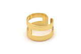 Striped Ring Setting, Gold Plated Brass Adjustable Geometric 2 Striped Ring Settings for Soldering (14mm) Mn52