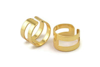 Striped Ring Setting, Gold Plated Brass Adjustable Geometric 2 Striped Ring Settings for Soldering (14mm) Mn52