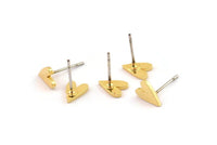 Gold Heart Earring, 8 Gold Plated Brass Tiny Heart Shaped Stud Earrings (8x6x1mm) A3940