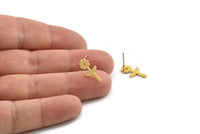 Gold Flower Earring, 6 Gold Plated Brass Sunflower Shaped Stud Earrings (16x8x1mm) A3797