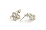 Silver Snake Earring, 2 Silver Tone Brass Snake And Moon Stud Earrings (20x11x3mm) N1612 H1571