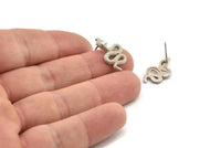 Silver Snake Earring, 2 Silver Tone Brass Snake And Moon Stud Earrings (20x11x3mm) N1612 H1571