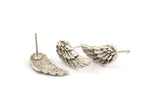 Silver Wing Earring, 4 Antique Silver Plated Brass Wing Stud Earrings, Findings (18x9x1.5mm) A1300 H0183