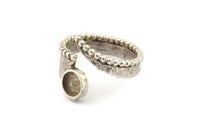 Silver Ring Setting, Antique Silver Plated Brass Adjustable Rings With 1 Stone Settings - Pad Size 6mm N2535 H1631