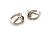 Silver Ring Setting, Antique Silver Plated Brass Adjustable Rings With 1 Stone Settings - Pad Size 6mm N2548 H1664