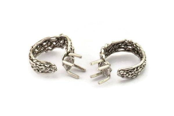 Silver Ring Settings, Antique Silver Plated Brass Claw Rings, Adjustable Rings - Pad Size 6x8mm N2561 H1647