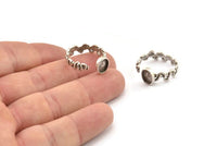 Silver Ring Setting, 2 Antique Silver Plated Brass Adjustable Rings With 1 Stone Settings - Pad Size 6x8mm N2558 H1643