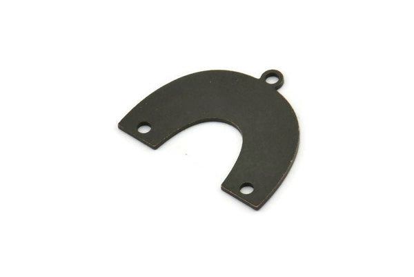 Black Charm, 8 Oxidized Black Brass, Black Pendants, U Shaped Charms, Black Semi Circle Charms With 3 Holes (20x16x0.60mm) A3222