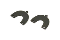 Black Charm, 8 Oxidized Black Brass, Black Pendants, U Shaped Charms, Black Semi Circle Charms With 3 Holes (20x16x0.60mm) A3222