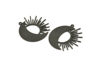 Black Moon Charm, 4 Oxidized Black Brass Crescent Moon And Sun Shaped Charms With 1 Loop (27x27x0.60mm) A4047