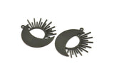 Black Moon Charm, 4 Oxidized Black Brass Crescent Moon And Sun Shaped Charms With 1 Loop (27x27x0.60mm) A4047