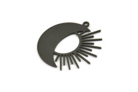 Black Moon Charm, 4 Oxidized Black Brass Crescent Moon And Sun Shaped Charms With 1 Loop (27x27x0.60mm) A4047