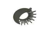 Black Moon Charm, 4 Oxidized Black Brass Crescent Moon And Sun Shaped Charms With 1 Loop (27x27x0.60mm) A4047