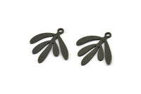 Siyah Yaprak Tılsımı, 1 Döngülü 12 Oksitlenmiş Siyah Pirinç Yaprak Tılsımı, Tılsım Kolye Uçları (18x17x0,60 mm) A3578 H0897
