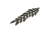 Siyah Yaprak Tılsımı, 1 Halkalı 4 Oksitlenmiş Siyah Pirinç Dal Tılsımı, Tılsım Kolye Uçları (52x16x0,60 mm) SMP0225 A4001 H1218