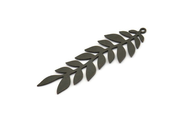 Siyah Yaprak Tılsımı, 1 Halkalı 4 Oksitlenmiş Siyah Pirinç Dal Tılsımı, Tılsım Kolye Uçları (52x16x0,60 mm) SMP0225 A4001 H1218