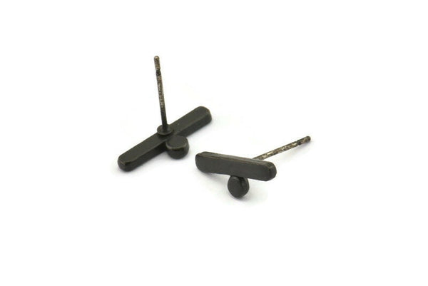 Küpe Çivisi, 6 Oksitlenmiş Pirinç - Geometrik Çivili Küpeler - Siyah Küpeler - Küpeler (14x5x1,5 mm) N1413