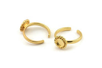 Gold Ring Settings, Gold Plated Brass Round Shaped Ring With 1 Stone Setting - Pad Size 6mm N2093