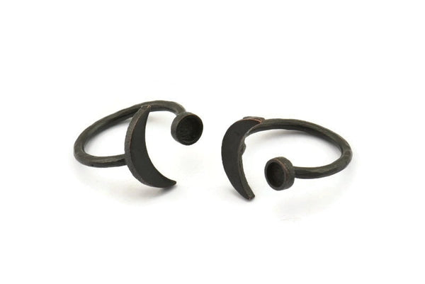 Black Ring Settings, 2 Oxidized Black Brass Moon And Planet Ring With 1 Stone Setting - Pad Size 4mm N0799 H0879