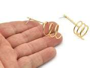 Gold Spiral Earring, 2 Gold Plated Brass Spiral Shaped Stud Earrings (50mm) SY0347 Q0637