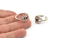 Silver Eye Ring, Antique Silver Plated Brass Eye Ring With 1 Stone Settings - Pad Size 4mm N2142