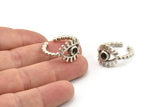 Silver Eye Ring, Antique Silver Plated Brass Eye Ring With 1 Stone Settings - Pad Size 4mm N2142
