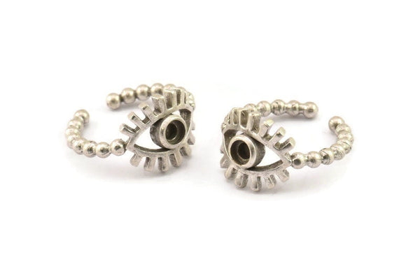 Silver Eye Ring, Antique Silver Plated Brass Eye Ring With 1 Stone Settings - Pad Size 4mm N2142