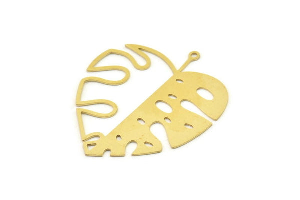 Brass Monstera Charm, Raw Brass Monstera Leaf Charms With 1 Loop, Findings (46x41x0.60mm) SMP1506