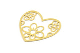 Brass Heart Charm, Raw Brass Flower Charms, Findings, Pendants (39x36x0.60mm) SMP1539