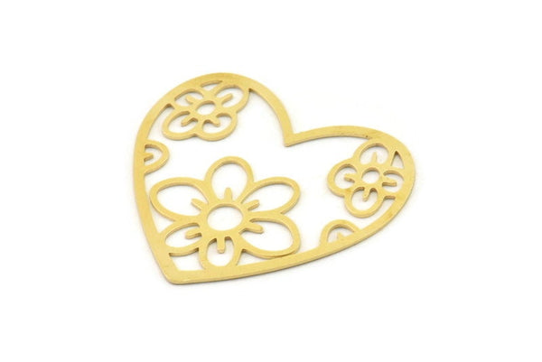 Brass Heart Charm, Raw Brass Flower Charms, Findings, Pendants (39x36x0.60mm) SMP1539