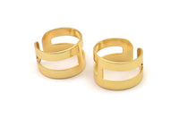 Striped Ring Setting, Gold Plated Brass Adjustable Geometric 2 Striped Ring Settings for Soldering (14mm) Mn52
