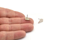 Silver Diamond Earring, 6 Silver Tone Brass Diamond Stud Earrings With 1 Hole (12x8x1mm) M01159 A2284