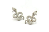 Silver Snake Earring, 2 Silver Tone Brass Snake And Moon Stud Earrings (20x11x3mm) N1612 H1571