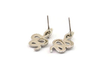 Silver Snake Earring, 2 Silver Tone Brass Snake And Moon Stud Earrings (20x11x3mm) N1612 H1571