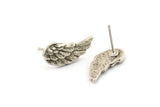 Silver Wing Earring, 4 Antique Silver Plated Brass Wing Stud Earrings, Findings (18x9x1.5mm) A1300 H0183