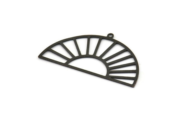 Semi Circle Charm, 6 Oxidized Black Brass Rising Sun Charms With 1 Loop, Pendant Charms (40x22x0.60mm) A3084