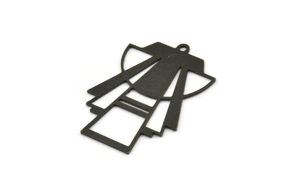 Siyah Üçgen Charm, 1 Döngülü 4 Oksitlenmiş Siyah Pirinç Üçgen Şekilli Charm (34x24x0,60 mm) A4991