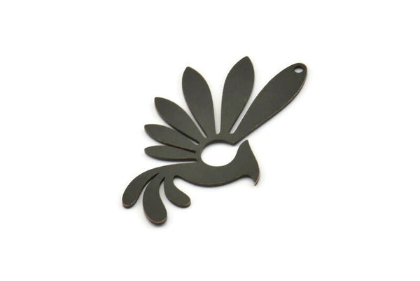 Black Bird Charm, 4 Oxidized Black Brass Phoenix Charms With 1 Hole, Findings (35x21x0.60mm) SMP0316 A2682 H0854