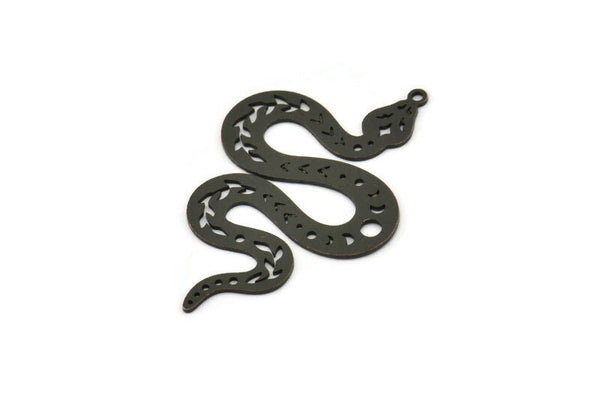 Siyah Yılan Tılsımı, 1 Halkalı 4 Oksitlenmiş Siyah Pirinç Yılan Tılsımı, Kolye Uçları, Bulgular (42x25x0,60 mm) SMP0571 A6889